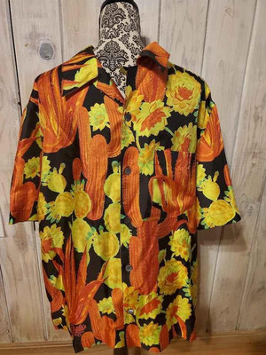 LOEWE+Paula's Ibiza  Shirt Sz 42 XL Men's Yellow Black Cactus Printed Silk Twill