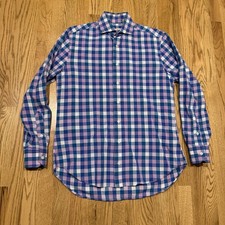 Gitman Bros. Tailored Fit Shirt Mens Medium Plaid Blue Pink Long Sleeve USA Made