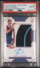 2021 National Treasures Santi Aldama Rookie Patch Autograph Pink /25 PSA 8