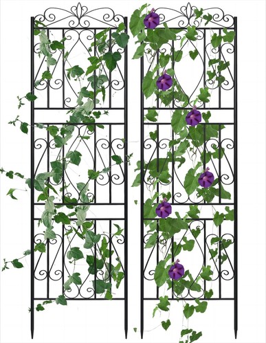 Garden Trellis Decorative Outdoor: 71 inch Tall Metal Fence Black Lattice Pan...