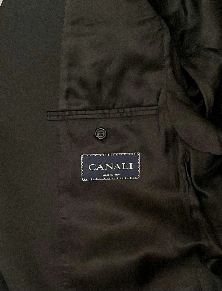 Chaqueta de cena de esmoquin con solapa de muesca negra lisa etiqueta azul Canali 52 L para hombre Italia Foto 3 de 4
