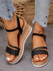 Women’s Black Solid Braided Strappy Ankle Strap Buckle Wedge Sandals Silk 8 — photo 2