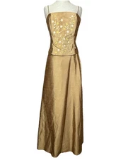 Vtg Prom Dress Sz L Maxi Gown Fairy 90s Y2K Princess Corset Glam Regency 2 Piece