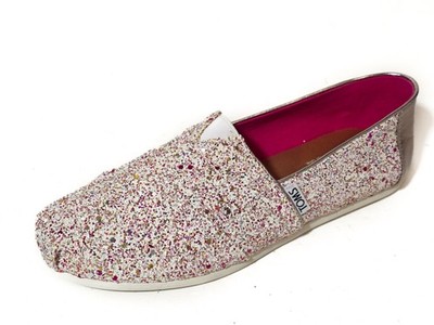 NWOB TOMS glitter flats shoes loafer slip on sparkly women's sz 8