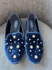 Birdies The Starling Blue Velvet Crystal Loafers Women  s 8.5