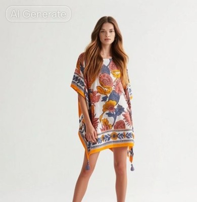 Tory Burch Printed Beach Tunic S Wonderland Vine Caftan Cover up 4