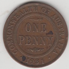 Coin 1931 Australian 1d penny dropped 1 Commonwealth obverse, fine