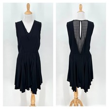 REBECCA TAYLOR V Neck Sheer Panel Dress Womens 4 Black Sleeveless Lace Panel