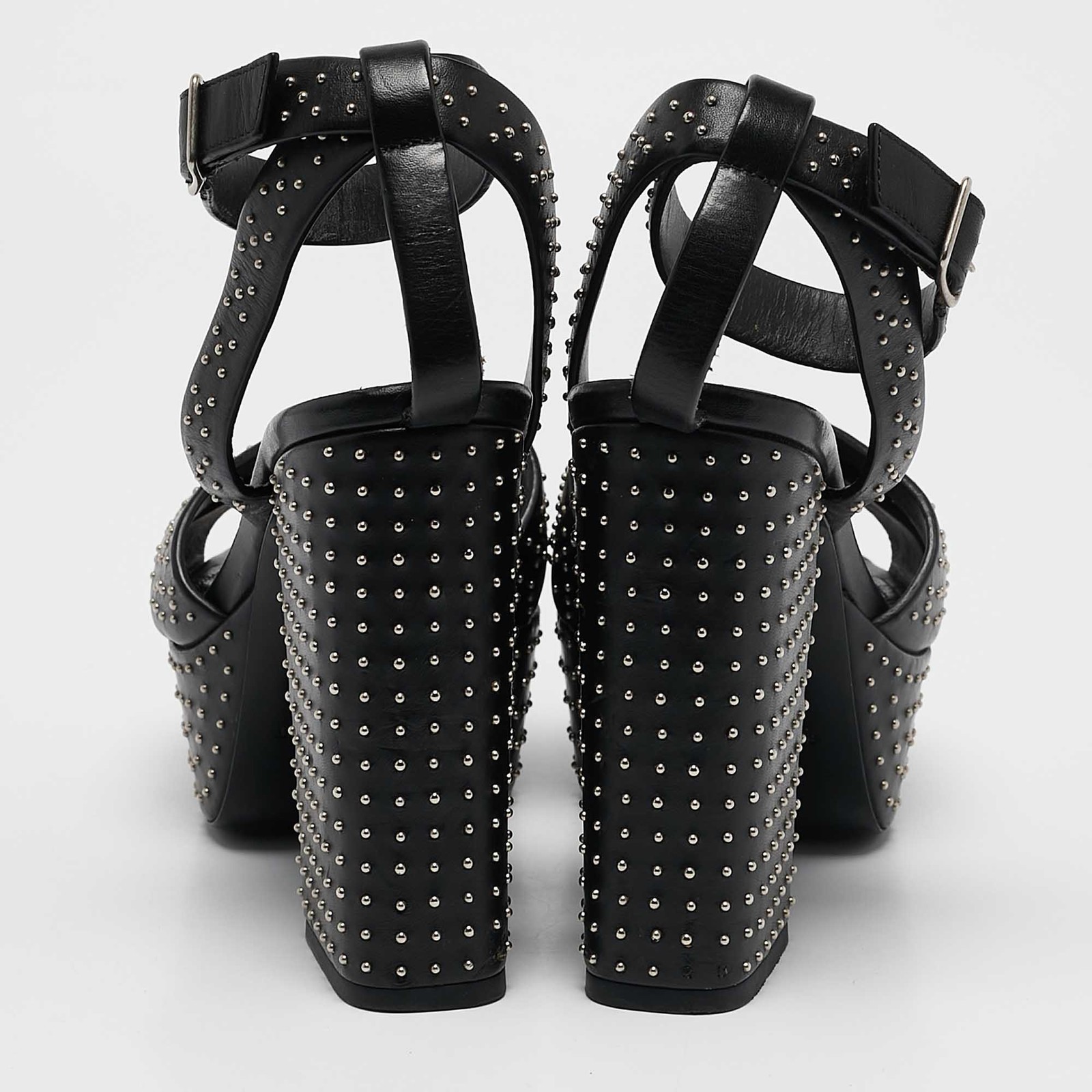 Sandali Saint Laurent neri in pelle con borchie Farrah incrociate plateau taglia 36