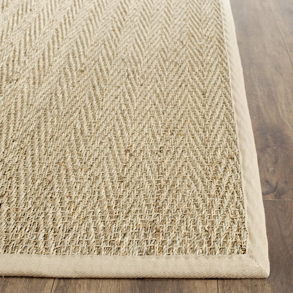 Natural fiber runner rug 2'6" x 12' seagrass herringbone - Image 3 of 4