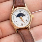 Vtg Timex Moon Phase Watch Women 24mm Gold Tone Leather Band Date Needs Battery