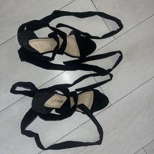 SIZE 5 Womens Lace Up Block Mid Heel Ankle Tie Wrap Lace Up Strappy Sandal Shoes