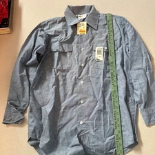 VTG NOS Key Imperial Shirt Mens 16 USA Chambray Denim Grunge Work Mechanic Read