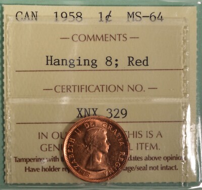 1958 - Canada Penny - Hanging 8 - Graded - ICCS MS-64 RED | eBay