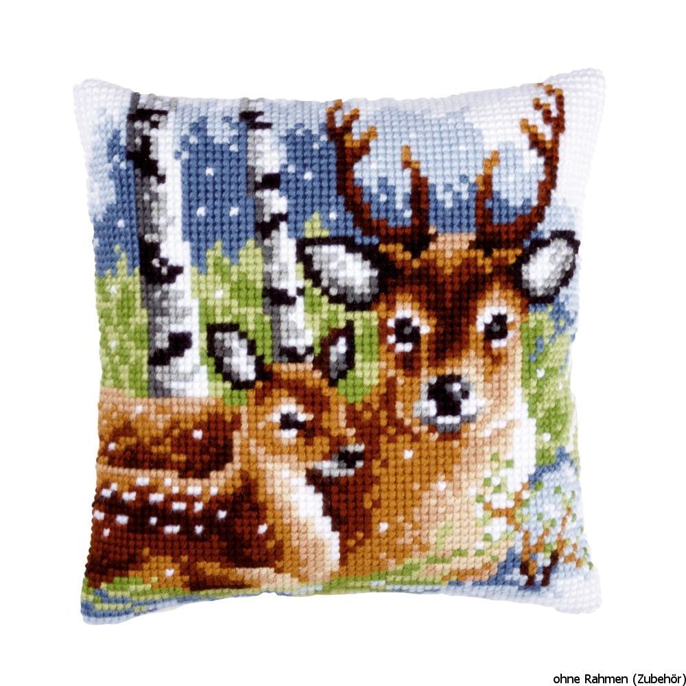 Vervaco stamped cross stitch kit cushion Deer family, DIY