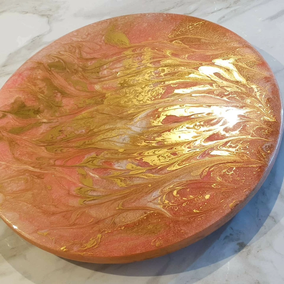 Lazy Susan Revolving Tray, Resin Abstract Art On Tray - Image 2 of 4