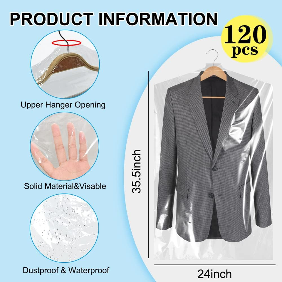 120Pcs 35.5 Inch Plastic Garment Bag Dry Cleaner Bags Clear Plastic Bag