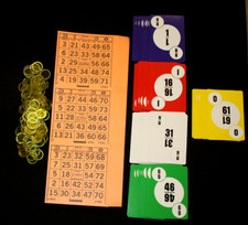 BINGO BUNDLE Set 1 - 3 on 2 Orange Solid 50 Paper Sheets Bingo Cards n Chips