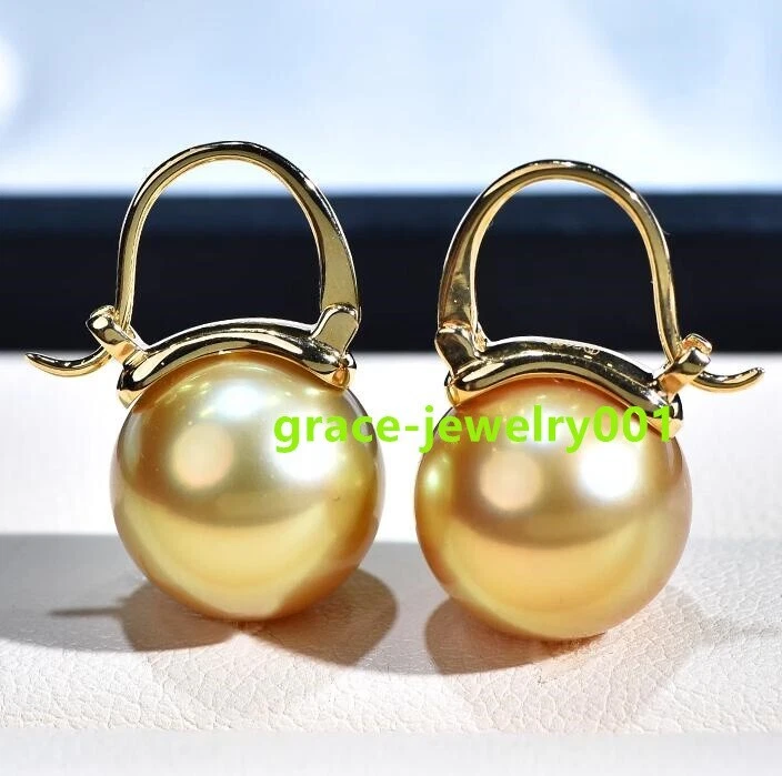 Huge AAAA 16mm gold south sea Round shell Pearl Earrings nice EARRINGS 14k gold - Image 2 of 4