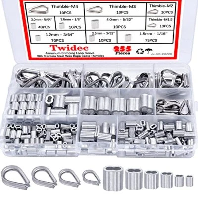 TWIDEC 240-Piece Wire Rope Cable Thimbles and Crimping Sleeve Kit - 304 Stainless Steel