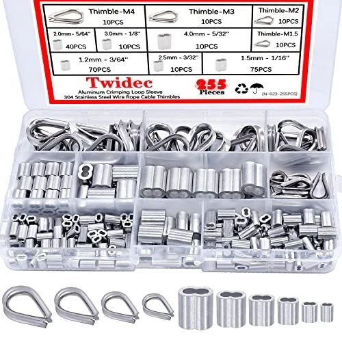 240-Piece Wire Rope Cable Thimbles and Crimping Sleeve Kit - 304 Stainless Steel