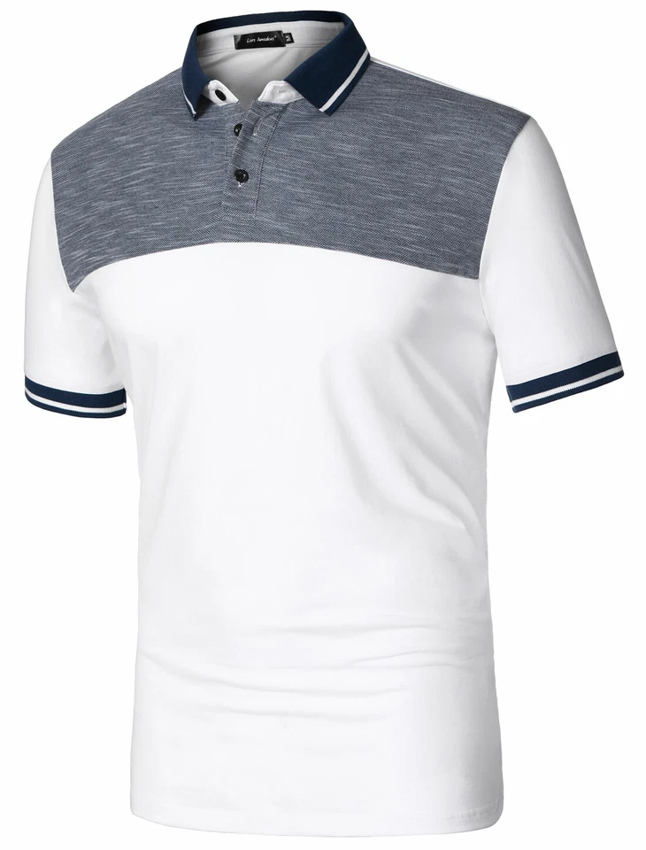 Hommes Polo Décontracté Bloc Couleur Manches Courtes Chemises Golf Coton Foto 2 de 4