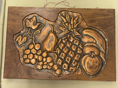 Thick Wood Plaque Artwork Coppercraft Cut out Fruit edged wood nice piece