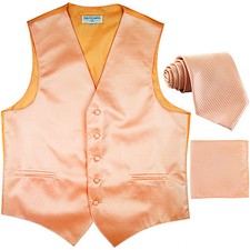 New Men's Horizontal Stripes Tuxedo Vest Waistcoat tie  hankie peach prom