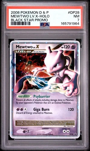 2008 POKEMON DIAMOND & PEARL BLACK STAR PROMO #DP28 MEWTWO LV.X-HOLO PSA 7