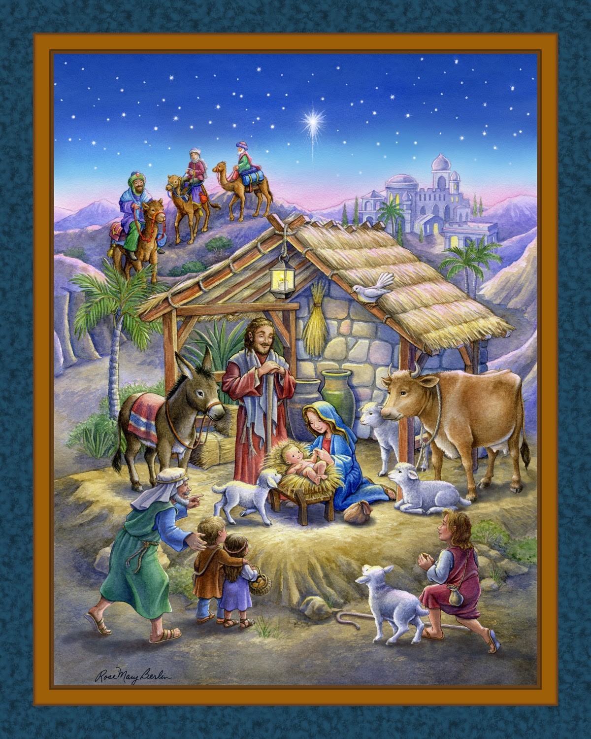 NATIVITY SCENE Christmas Fabric Panel 45
