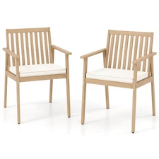 2 PCS Patio Dining Chairs w/ Removable Padded Cushion Armrests & Teak Oil Finish