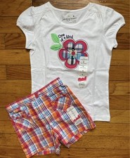 New Jumping Beans Girls Size 6 Shirt Top Plaid Shorts Summer Outfit Set NWT