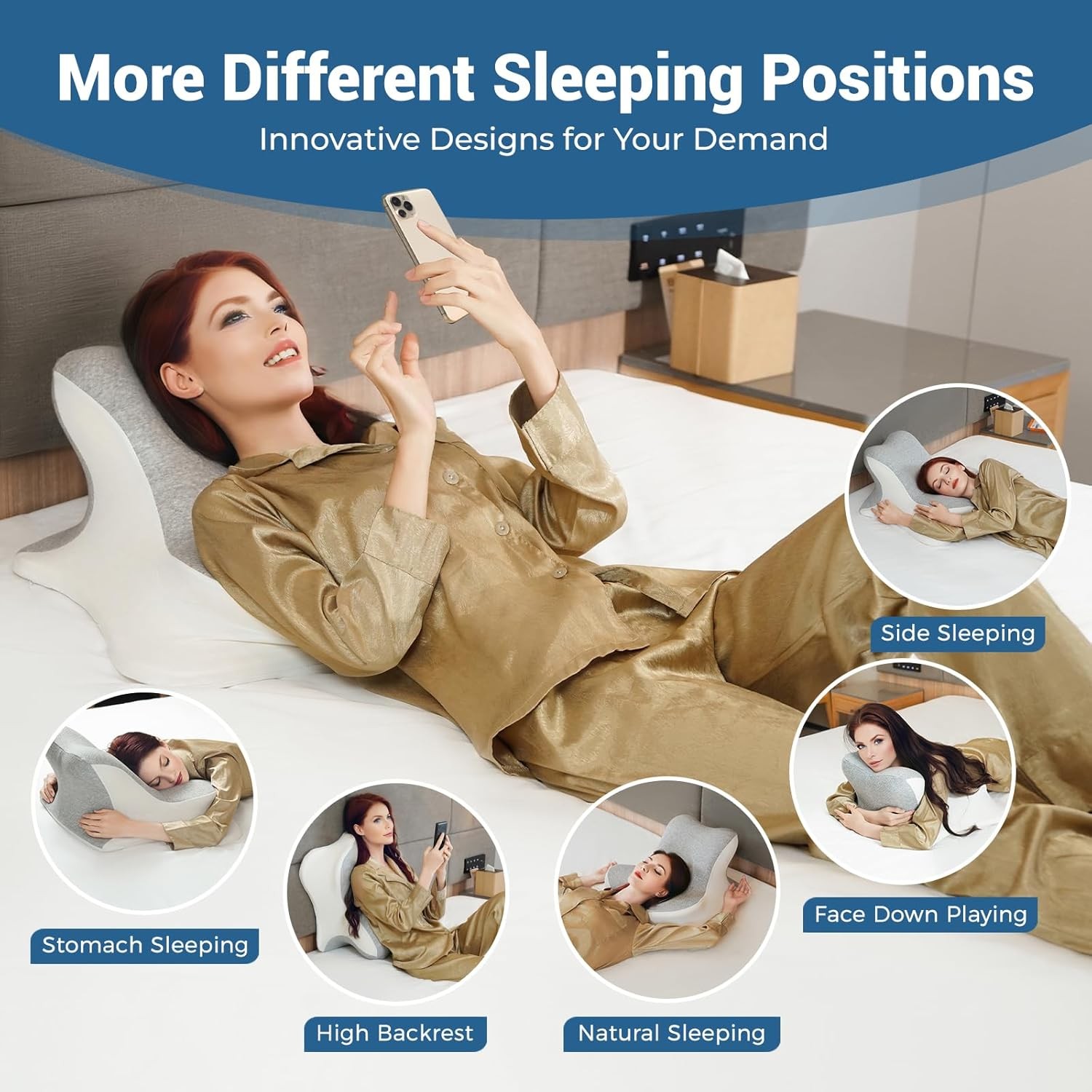 Reading Pillow Bed Wedge Ergonomic Memory Foam Neck Back Support Grey