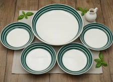 Tre Ci Green Stripes Individual Pasta Bowls & Pasta Serving Bowl 5-Piece Set