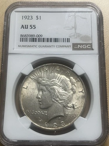 1923 Peace 90% Silver Dollar $1 NGC AU 55 Light Color Toning Beautiful Coin UNC