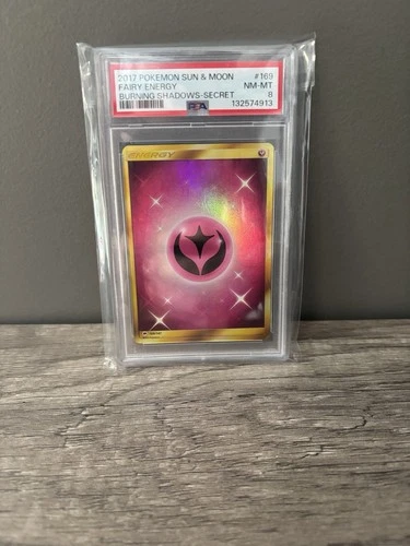 2017 Pokemon Sun & Moon Burning Shadows Secret #169 Fairy Energy PSA 8