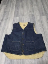Vtg 80s Carhartt 8SV Blue Denim Sherpa Lined Snap Button Vest USA No Logo  XL