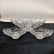 Cut Glass Crystal Oval Display Bowls Serving Centrepiece Etched Flower & Leaves