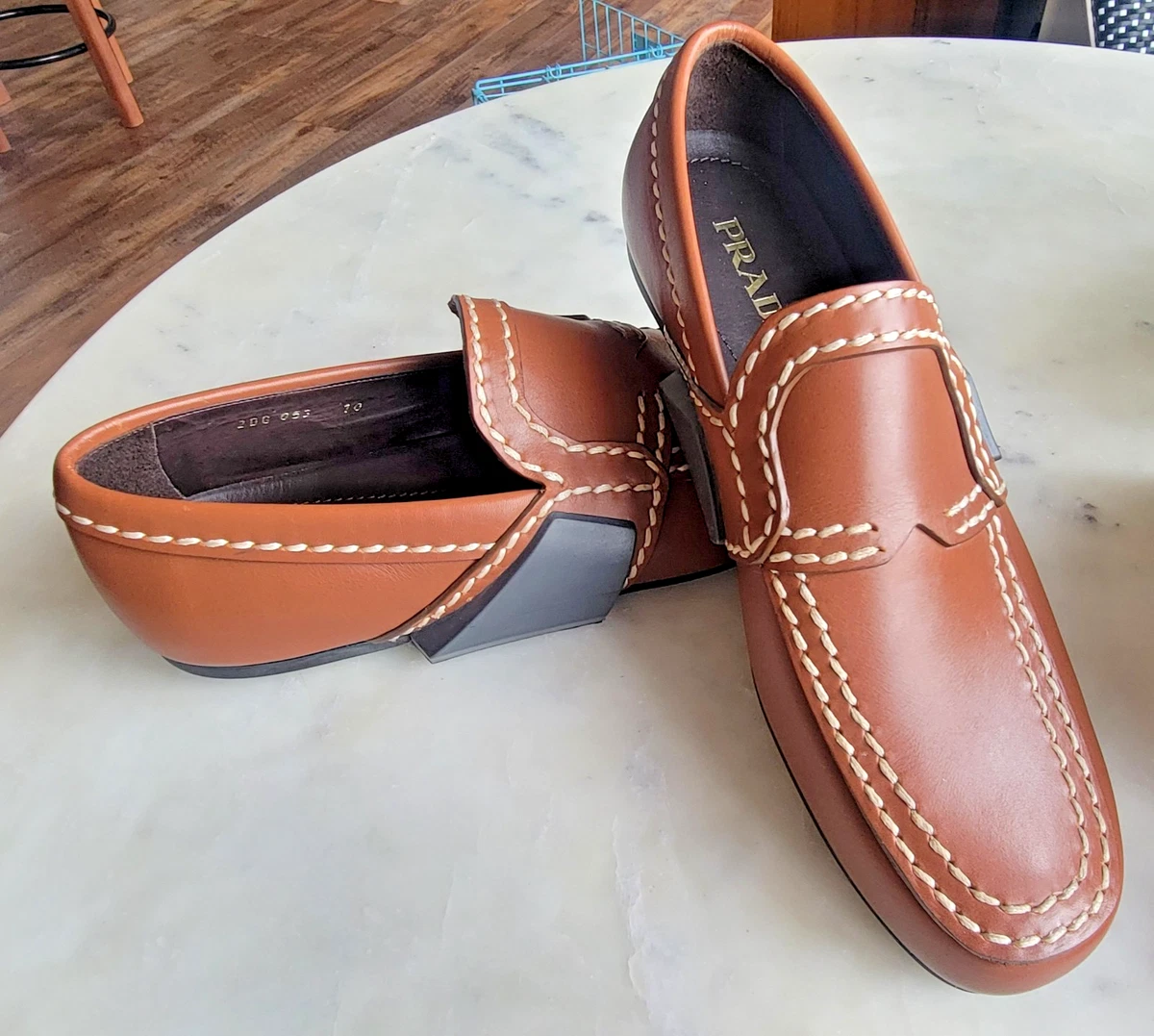 PRADA SPORT LEATHER DRESS LOAFERS US 10 EUR 9 Black Chocolate Brushed Leather Loafers | PRADA main image 2