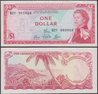 East Caribbean Currency Elizabeth II 1 Dollar ND (1965) VF P 13