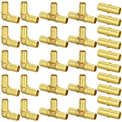 30pcs 1/2'' PEX Fittings, Elbow TEE Straight Couplings Set, PEX Brass Crimp Fi...