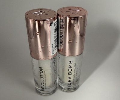 NEW 2 Pack Makeup Revolution Hydra Bomb Lip Gloss ''Element'' Clear Plumping Vegan