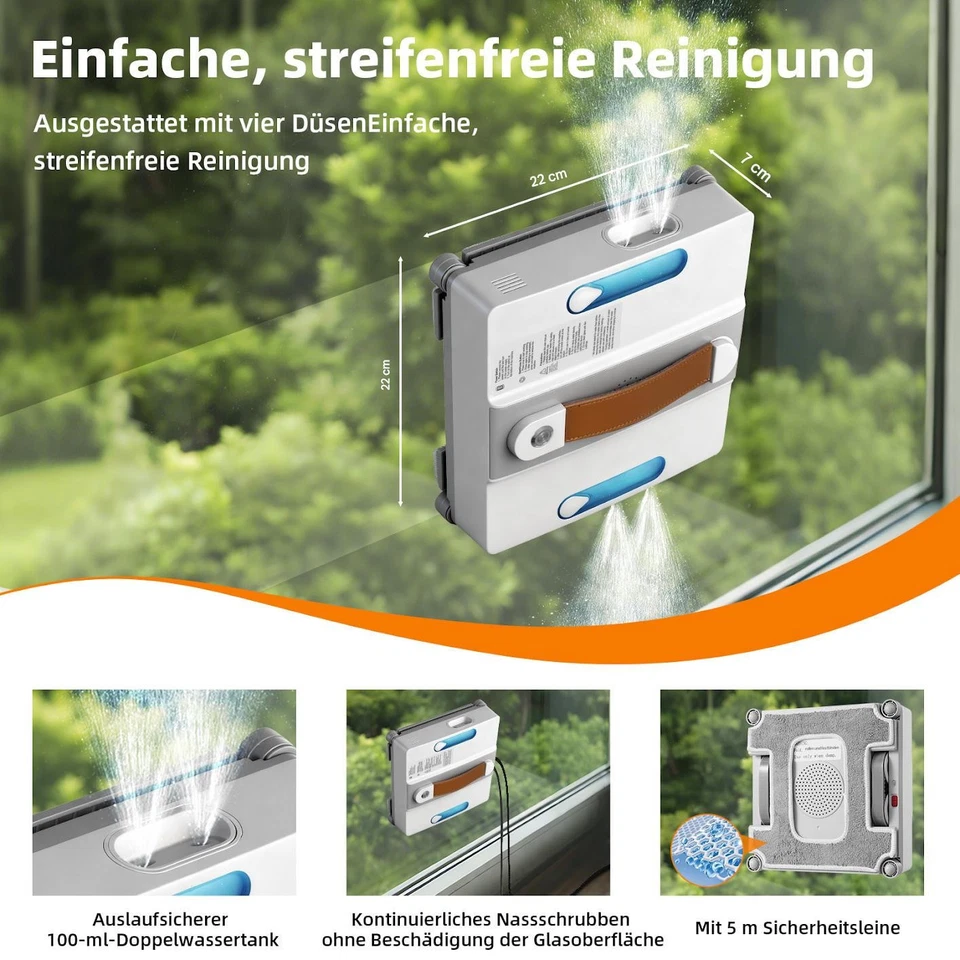 Smart Fensterputzroboter Fernbedienung mit Dual-Wasserspray Anti-Fall 4000Pa NEU - Bild 4 von 4