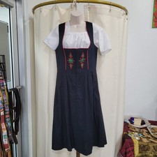 Vintage German Muchnen Dirndl Oktoberfest Dress Black With Embroidery Women's 42