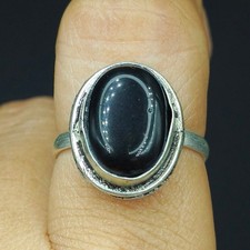 Natural Black Onyx Gemstone Handmade 925 Sterling Silver Ring Size-8.5 US
