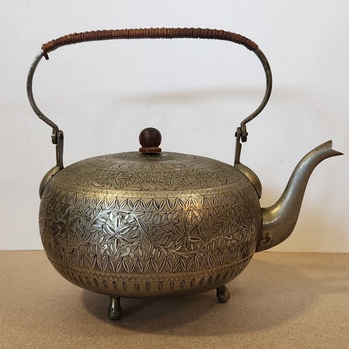 Vintage Etched Brass Tea Pot Kettle India