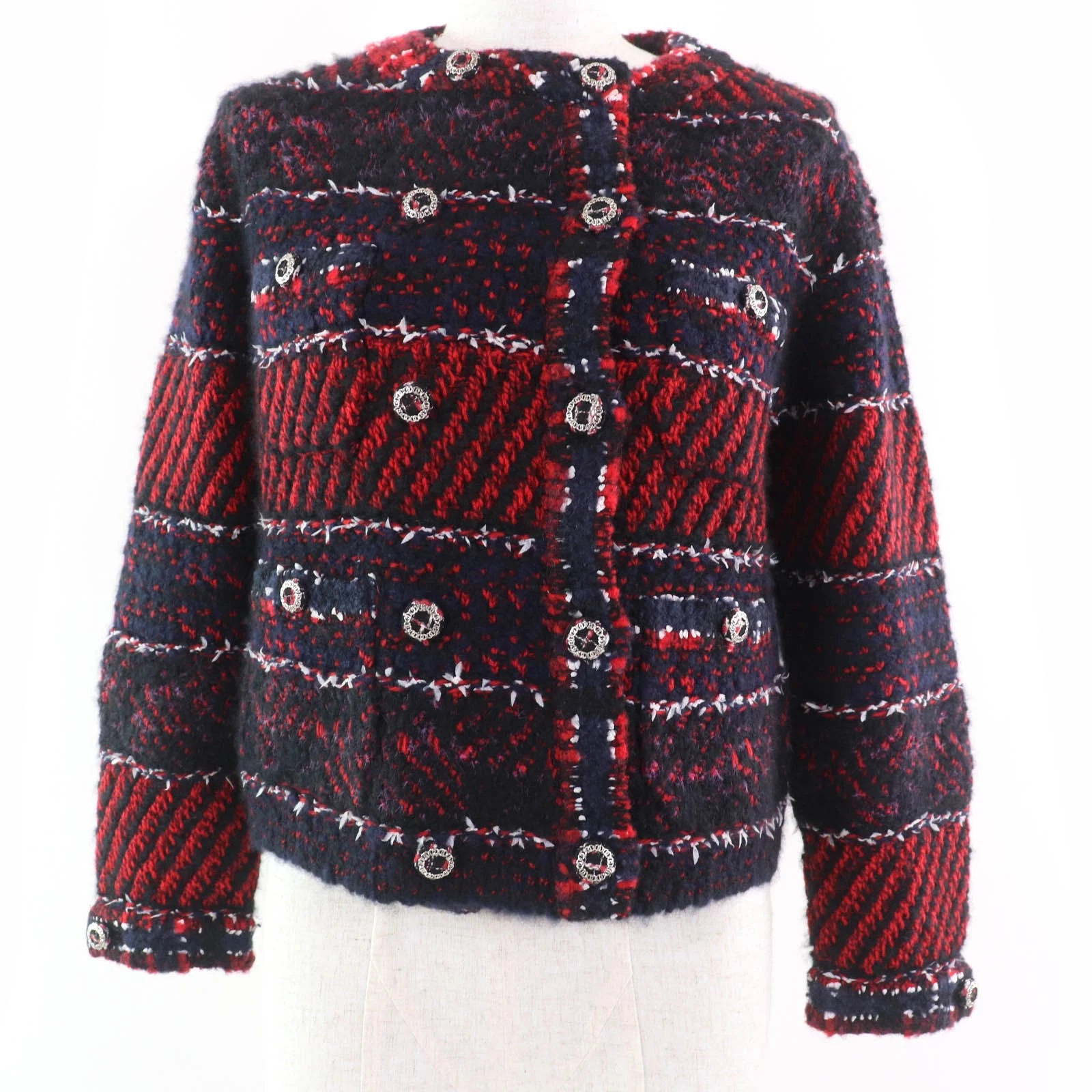 Giacca tweed Chanel 23B P75716K10880 cashmere seta cocco senza colletto 36 Made in Gw