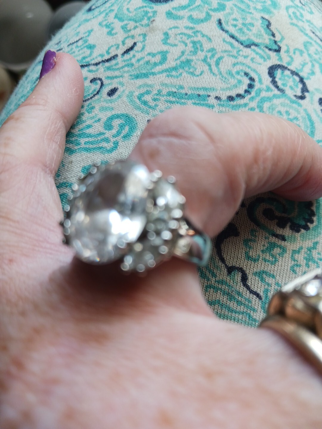 Engagement Ring Statement Large Oval Cz With 6 Di… - image 2