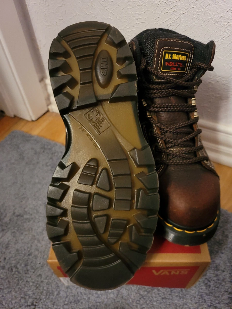 DR Martens industrial steel toe brown boot woman s size 5 slip
