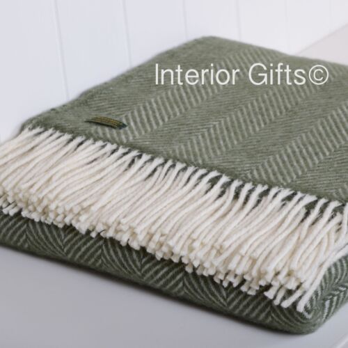 TWEEDMILL PURE NEW WOOL HERRINGBONE THROW Rug Blanket OLIVE GREEN SOFA CHAIR BED - Afbeelding 1 van 1